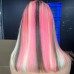 Customized 13x6 Pink Highlight Straight Colored Transparent Lace Front Bob Wig